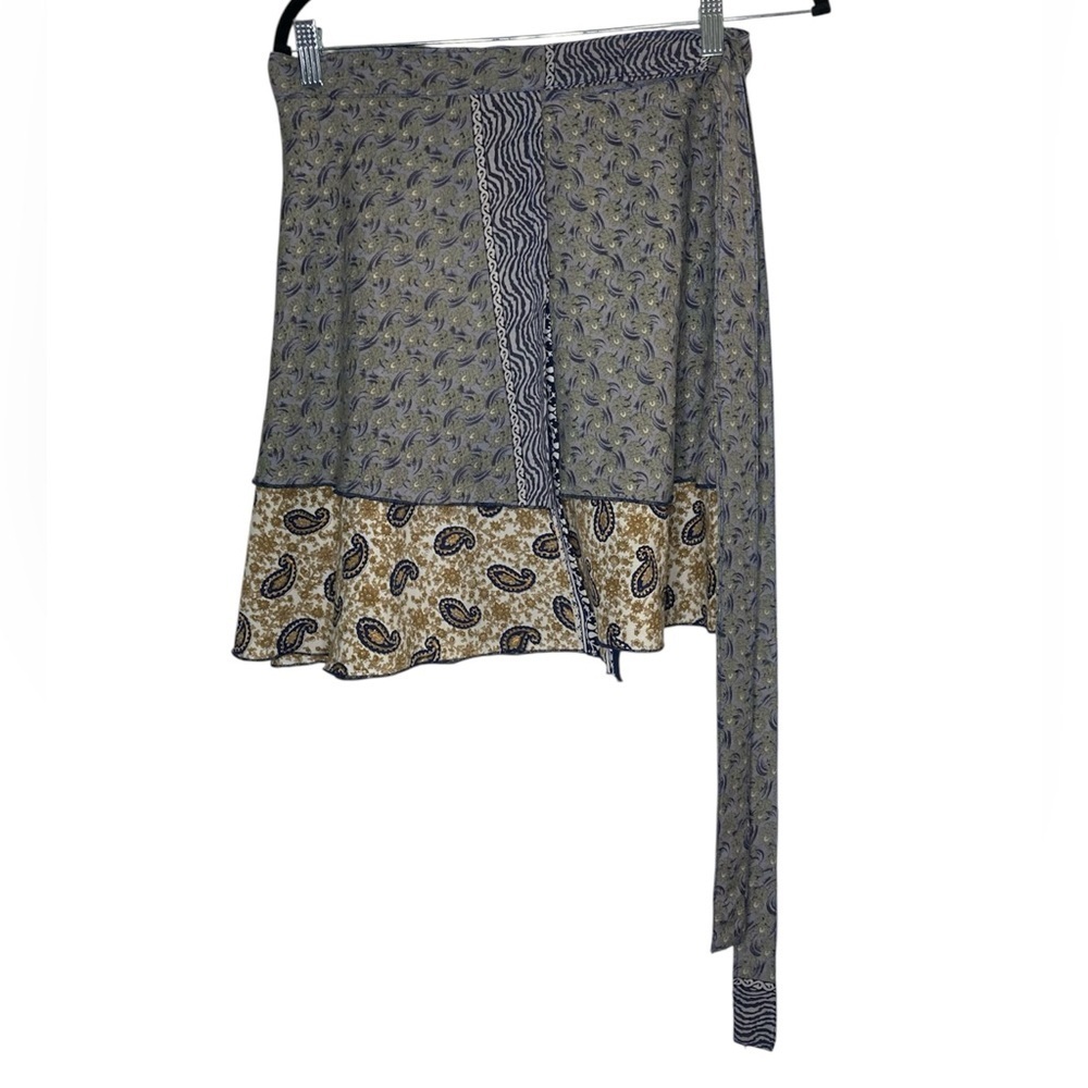 Blugirl grey/ blue/ tan silk wrap miniskirt